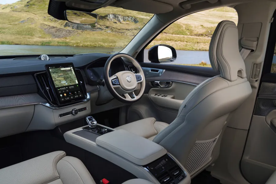 Volvo XC90 interior with central touchscreen and leather seats