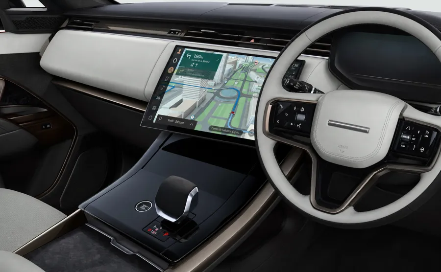 Range Rover Sport interior showing the dashboard, Pivi Pro touchscreen and centre console