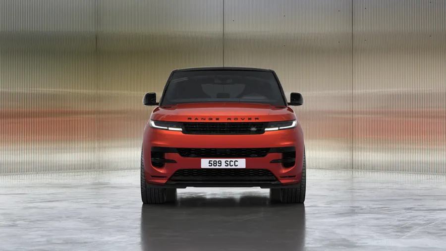 Range Rover Sport P460e plug-in hybrid in burnt orange, front view
